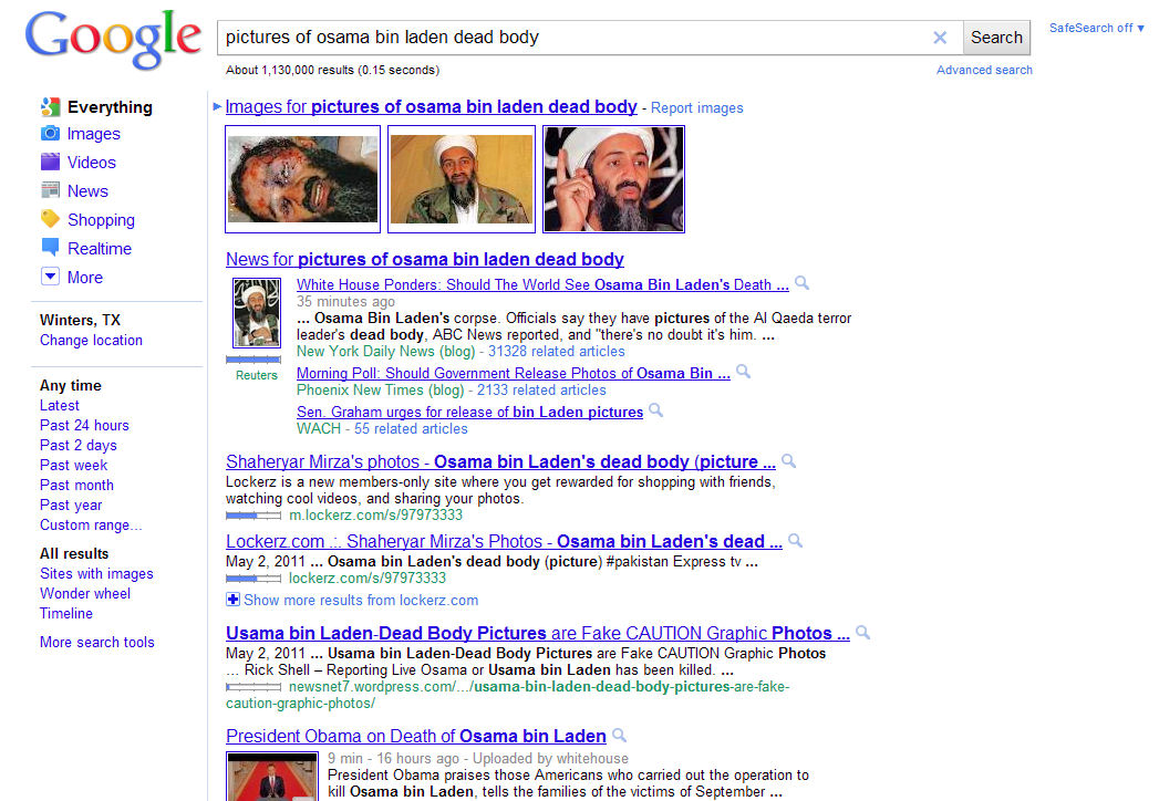 Google  Results For Osama bin Laden Dead