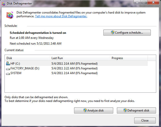 Windows 7 and Vista Automatically Defragment Hard Drives