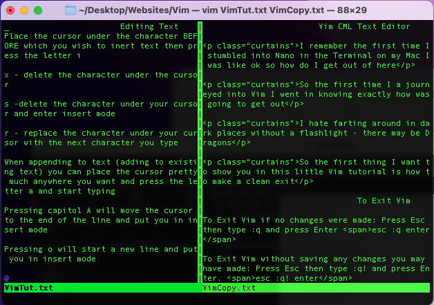 Vim page showing two windows
